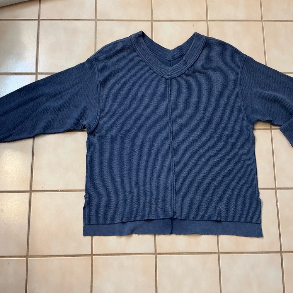 Aerie Wonder Textured V Neck Oversized Sweatshirt Sz S Blue EUC!